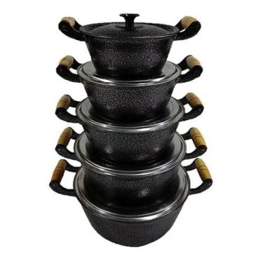 Imagem de Jogo Panela Grossa Alumínio Batido Fundido Preto 5 Pçs - Shopmy