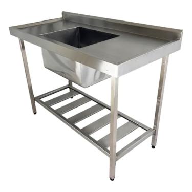 Imagem de Pia Industrial Aço Inox 130cm X 60cm X 90cm + Cuba 50x40x30