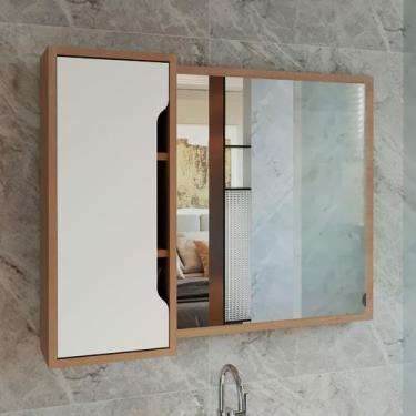 Imagem de Armário de Banheiro 1 Porta com Espelho Bn3645 Amêndoa/Branco - Tecno 