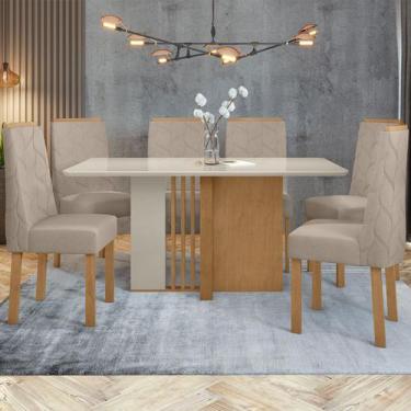 Imagem de Mesa de Jantar 6 Lugares Astrid 100% Mdf Amêndoa Clean/Off White/Velud