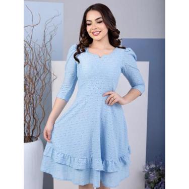 Imagem de Vestido Midi Elegante com Babado Manga 3/4 de Festa Lese Maravilhoso -