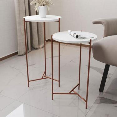 Imagem de Mesa Lateral Redonda Áquila Cobre e Tampo Branco - IRON WOOD