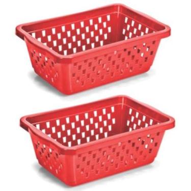 Imagem de Kit 2 Cestos Multiuso Organizador Pequeno 16x12x6Cm Vermelho - 123 Org