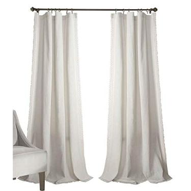 Imagem de Lush Decor Rosalie Farmhouse Cortinas de janela estilo rústico conjunto de painéis para sala de estar, sala de jantar quarto (par), 137 cm L x 30 cm C, branco