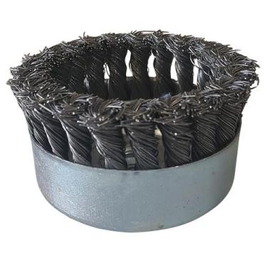 Imagem de Escova copo de aço trançado 100mm rosca m14 fio 0,60mm 8500rpm - abras