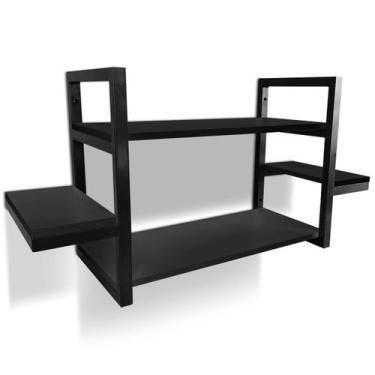 Imagem de Prateleira Dupla Cali Nicho De Parede Design Industrial Preta/Preta - 
