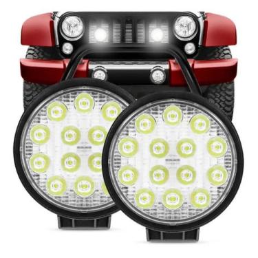 Imagem de Par Kit 2 Un Farol Led Redondo Milha 42w 14 Leds 12v/24v P/ Parachoque
