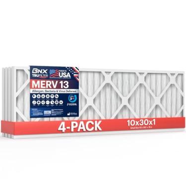 Imagem de BNX TruFilter Filtro de ar MERV 13 (pacote com 4) – Feito nos EUA – Filtros de ar condicionado eletrostático plissado HVAC para alergias, pólen, mofo, bactérias, fumaça, alérgeno, MPR 1900 FPR 10