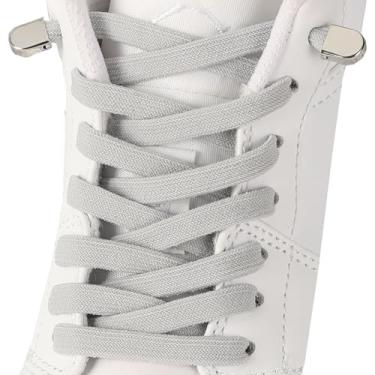 Imagem de CCSOFTIME 2 pares de cadarços elásticos para tênis, cadarços elásticos sem amarração, cordas planas para crianças e adultos, Cinza 06 + fivela lisa, 120cm(47in)-2 Pairs