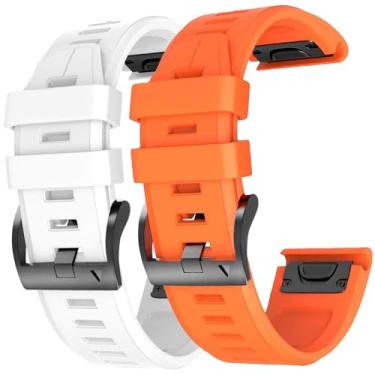 Imagem de Pacote com 2 pulseiras à prova d'água compatíveis com Garmin Fenix 5X/6X/7X, pulseira QuickFit de 26 mm para Fenix 7X Pro/6X Pro/5X Plus/Tactix Delta (branca/laranja)