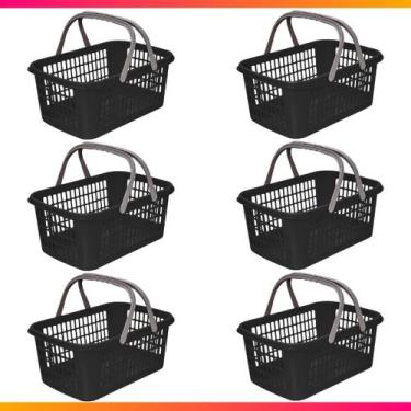 Imagem de Kit 06 Cesta Cestinha Plástica Supermercado c/ Alça 09L - Usual Utilid