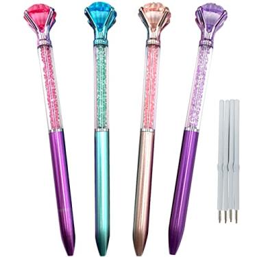 Imagem de Canetas de diamante pacote com 4 lindas canetas esferográficas retráteis, canetas de pedra, strass, cristal, banhado a cristal, cor azul, gel, materiais de escritório, presentes para mulheres