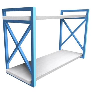Imagem de Prateleira Estilo Industrial Suspensa 20x60cm com MDF BRANCO Estilo Industrial Funcionalidade Decoração Estante Moderna Cozinha Escritório Sala (AZUL)