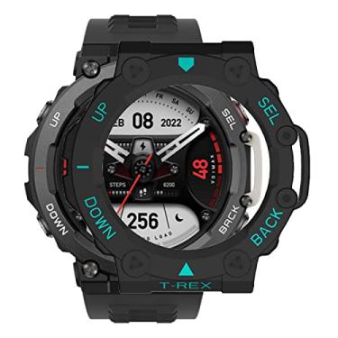 Imagem de Capa para Amazfit T-Rex 2, à prova de choque, amortecedor, durável, TPU protetora, moldura protetora, acessórios para smartwatch Amazfit T Rex 2 (preto e azul)