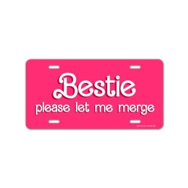 Imagem de Honey Dew Gifts, Bestie Please Let Me Merge, placa de licença engraçada, placas de vaidade, placa frontal para mulheres, etiqueta de carro feminina fofa, acessórios de carro para adolescentes, 30 cm