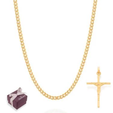 Imagem de Cordão Com Pingente Cruz Rommanel Banhado A Ouro 18k Tamanho 60cm Pres