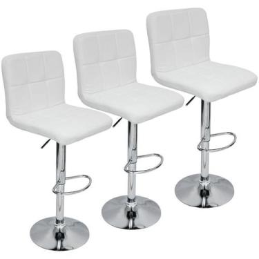 Imagem de Kit 3 Banquetas Confort Gomos Estofada Couro Giratória c/ Regulagem Br