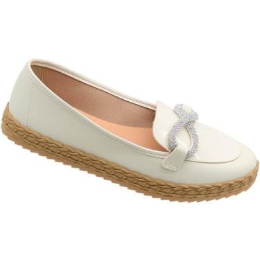Imagem de Sapatilha Mocassim Moleca Cabedal Strass Verniz Feminina , Branco, 37