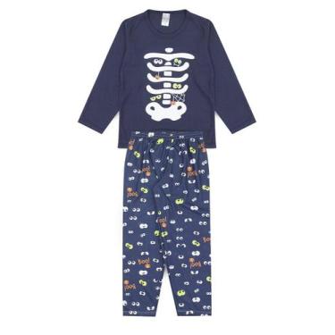 Imagem de Pijama Infantil Masculino Inverno Esqueleto- Hey Kids Azul - HeyKids, 