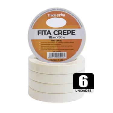 Imagem de Fita Adesiva Crepe Papel 18mm X 50m C/6 Rolos 18x50 - Tradestar