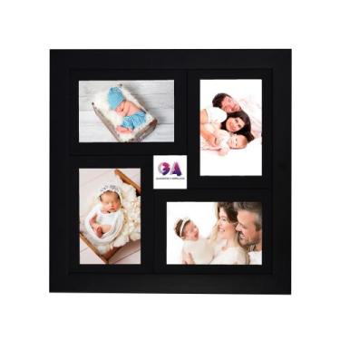 Imagem de Mural Painel Multifotos Para 4 Fotos 10x15 A6 Moldura Dupla Preto - GA