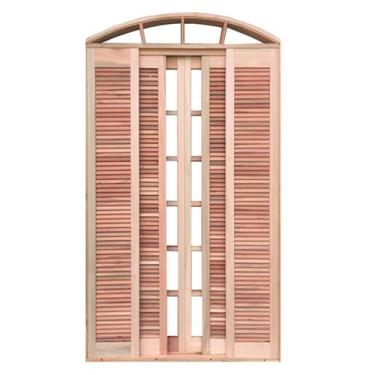 Imagem de Porta Balcão de Correr de Madeira Padrão Cedro Veneziana em Arco Esqua