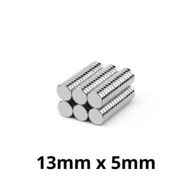 Imagem de Kit 100 Imã Neodímio Disco Magnético N35  13 x 5 mm Super Forte Potent