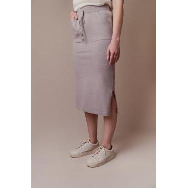 Imagem de Saia Midi Tricot Feminina - Michele Tricot, P, Bege colosso