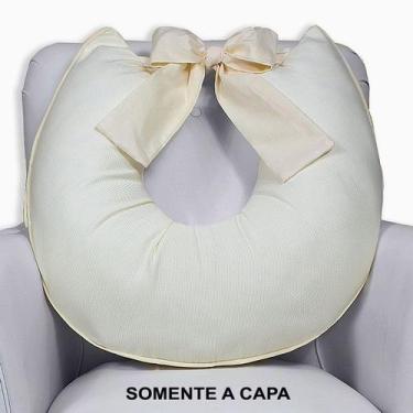 Imagem de Capa de Almofada Amamentação Piquet Com Laço - Laura Baby, Palha