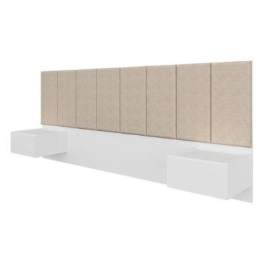 Imagem de Cabeceira Estofada Suspensa Cama Casal Bulgária Branco/bege - Ma - A M