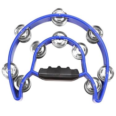 Imagem de Soulmate Tamborim de metal jingles de mão percussão meia-lua fileira dupla pandeiro para crianças adultos instrumento musical presente para KTV, festa, azul
