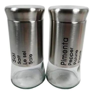 Imagem de Kit Saleiro Pimenteiro Aço Inox e Vidro 02 Peças Temperos - Unyhome