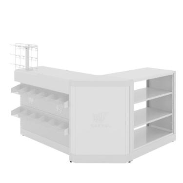 Imagem de Balcão de Serviço Comercial 1 Balcão Caixa + 1 Balcão Aberto + 1 Canto Fechado 1,00m Com Cesto Branco Amapá