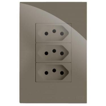 Imagem de Kit Tomada Tripla 10A 4X2 Brg11222-4Fe - Blux Recta Fendi Gloss