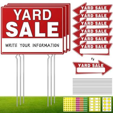 Imagem de 14 placas de venda de quintal, 43 cm x 33 cm, sinalização dupla face com estaca de metal, adesivos de preço de venda de quintal, setas direcionais e adesivos neon fluorescentes, suprimentos de venda
