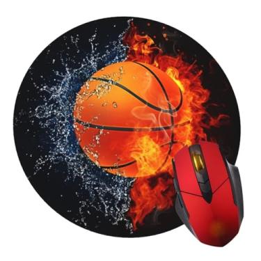 Imagem de Mouse pad basquete fogo água mouse pad com base de borracha antiderrapante tapetes redondos para jogos mousepad tapete de mouse para computador escritório acessórios de mesa