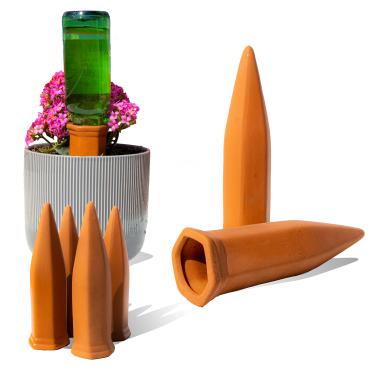Imagem de Reifier Pacote com 6 estacas naturais de autorirrigação – terracota – irrigador automático de plantas para ambientes internos e externos