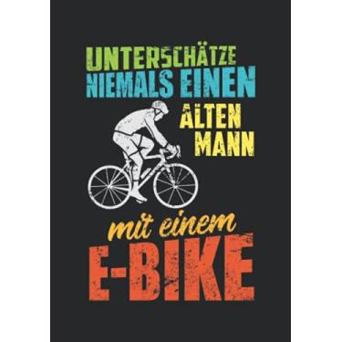 Imagem de Notizbuch A5 kariert mit Softcover Design: Alter Mann mit E-Bike Fahrrad Radfahrer Geschenk Vintage: 120 karierte DIN A5 Seiten