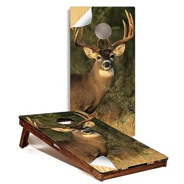 Imagem de GRAPHIX EXPRESS Conjunto de adesivos de vinil adesivos de vinil para tabuleiro de cervo com moldura de cervo enrolado, decalque adesivo de vinil, saco de feijão, jogo de vinil, imagem gráfica V2 (C112 Veado)