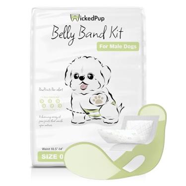 Imagem de WICKEDPUP Kit de Faixa para Barriga de Cachorro Macho, 50 Fraldas e 1 Envoltório Masculino Reutilizável (Tamanho 0)
