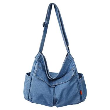Imagem de GOQUFOY Bolsas jeans femininas transversais bolsa jeans azul bolsa de ombro bolsas Hobo, Azul-claro - 01