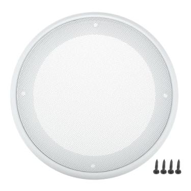 Imagem de ACROPIX Capa universal de grade de alto-falante de carro de 16,5 cm, redonda, 16,5 polegadas, capa protetora de subwoofer com parafusos de montagem, ferro ABS branco - pacote com 1