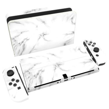 Imagem de PlayVital Conjunto completo de adesivos de proteção para Nintendo Switch OLED, adesivos de vinil personalizados para console Switch OLED e Joycon e Dock & Grip - mármore branco sem costura