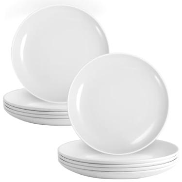 Imagem de Tivcck 12 peças de pratos brancos de melamina, pratos de jantar de melamina de 22 cm, pratos de salada redondos, pratos de louça reutilizáveis para uso diário, interno e externo, resistente a quebras