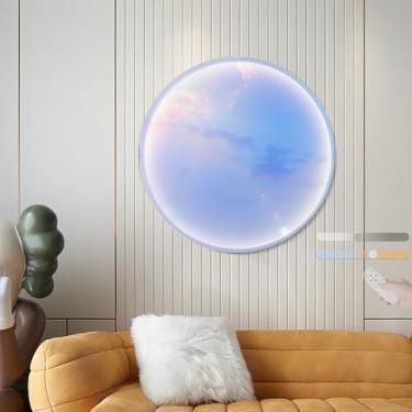 Imagem de Luminária de parede redonda com controle remoto, 3 cores, regulável, moderna, LED, iluminação noturna, para ambientes internos, montada na parede, luminária de teto, aparência, arte de pared