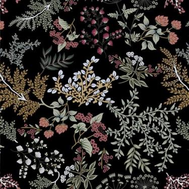 Imagem de VEELIKE Papel de parede floral escuro Boho preto floral para banheiro quarto 48 x 39 cm, papel de parede botânico removível, cola e descasca, papel de contato com folhas pré-coladas para armários de