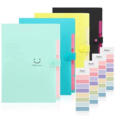 Imagem de SKYDUE Pasta de arquivo expansível com 4 pacotes com 168 etiquetas, 5 bolsos A4 tamanho carta sanfonada organizador de papel para escola e escritório (4 pacotes 2)