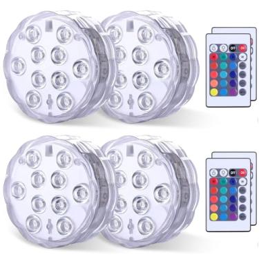 Imagem de Qoolife Luzes LED submersíveis com controle remoto alimentado por bateria, luz RGB multicolorida à prova d'água para piscina, base de vaso, spa, aquário, lago, banheira de hidromassagem, decoração,