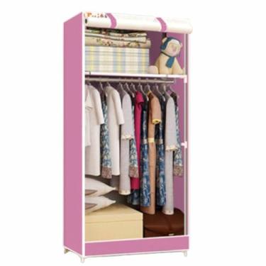 Imagem de Guarda-roupa Único guarda-roupa armário dormitório 2ft enrolar tecido pendurado armário estudante pequeno zíper tubo de aço armário de pano econômico armário