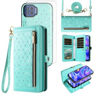 Imagem de Asuwish Capa de celular para Moto One 5G/One5G UW/Moto G G5 Plus com zíper carteira destacável com protetor de tela alça transversal Bling Flip suporte para cartão de crédito Motorola One Lite
